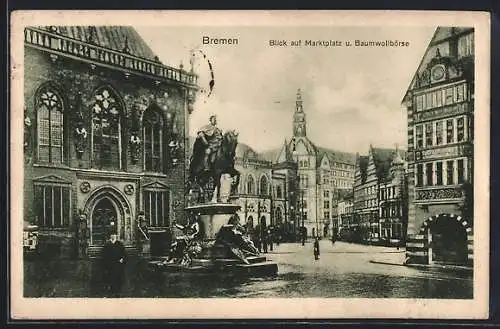 AK Bremen, Blick auf Marktplatz und Baumwollbörse