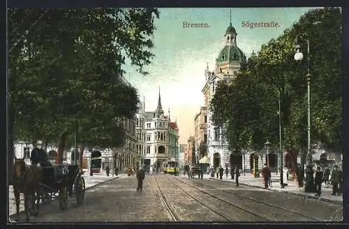 AK Bremen, Strassenbahn in der Sögestrasse