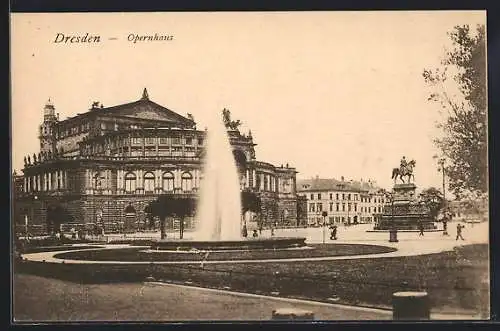 AK Dresden, Opernhaus mit Springbrunnen