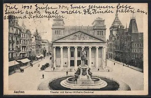 AK Aachen, Theater mit Kaiser Wilhelm Denkmal