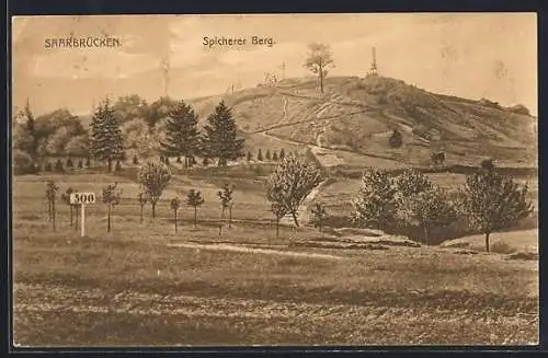 AK Saarbrücken, Spicherer Berg, Ortsansicht mit Landstrasse u. Turm