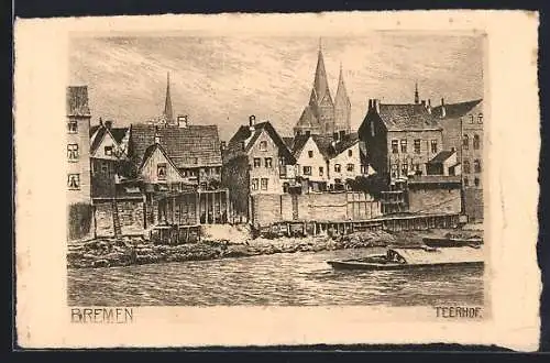 Künstler-AK Bremen, Teerhof vom Wasser aus