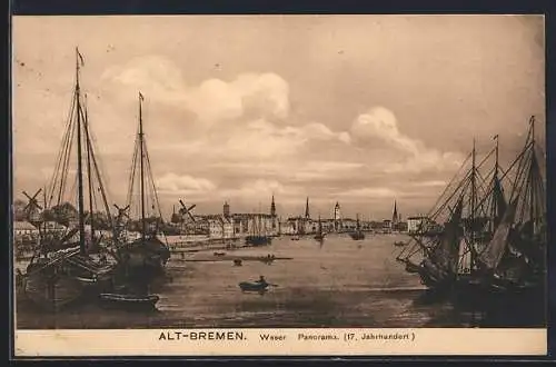 AK Bremen, Alt-Bremen, Weser-Panorama im 17. Jahrhundert
