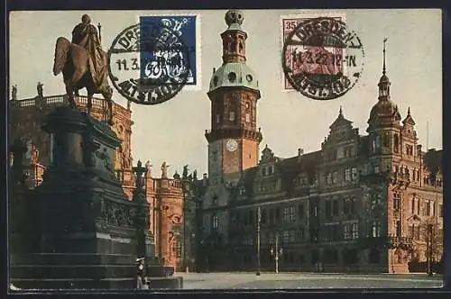 AK Dresden, Residenzschloss mit König Johann-Denkmal