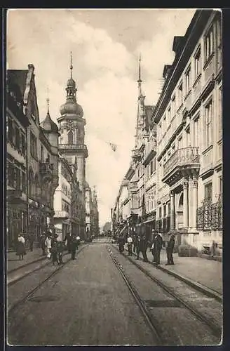 AK Heidelberg / Neckar, Die Hauptstrasse mit der Providenzkirche und dem städtischen Museum