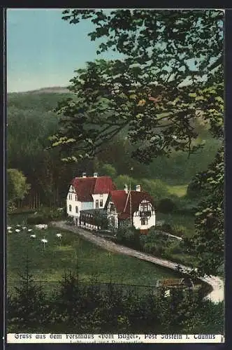 AK Idstein im Taunus, Gasthaus Forsthaus vom Hügel aus der Vogelschau