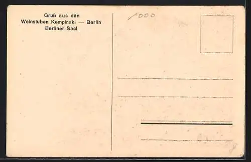 AK Berlin, Gasthaus Weinstuben Kempinski, Berliner Saal