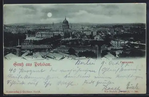 Mondschein-AK Potsdam, Panorama bei Nacht