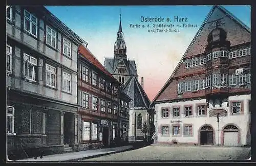 AK Osterode a. Harz, Partie a. d. Schildstrasse mit Rathaus