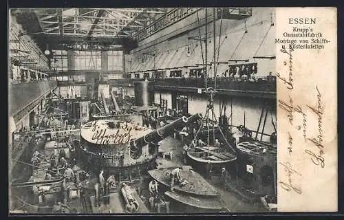 AK Essen, Krupp`s Gussstahlfabrik, Montage von Schiffs- und Küstenlafetten