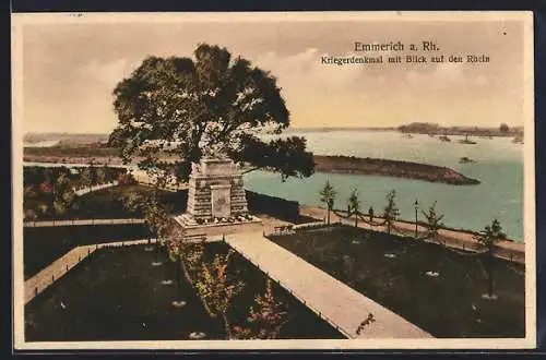 AK Emmerich a. Rh., Kriegerdenkmal mit Blick auf den Rhein