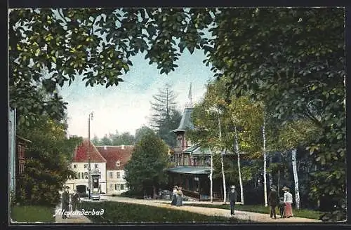 AK Alexanderbad, Strassenpartie mit Besuchern