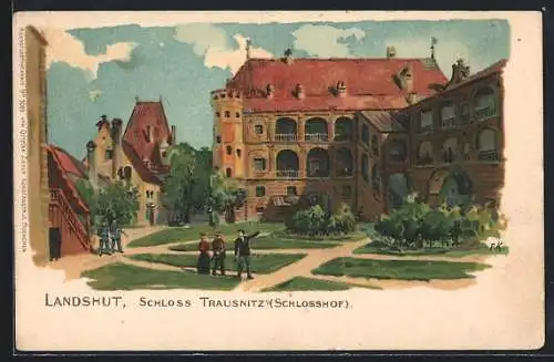 Künstler-AK Landshut, Schloss Trausnitz, Schlosshof