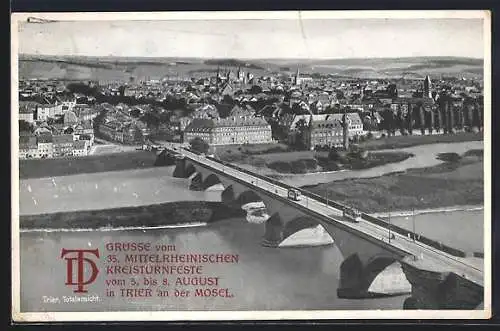 AK Trier, Ortsansicht mit Brücke und Strassenbahnen