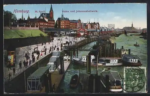 AK Hamburg-St. Pauli, Hafen und Johannesbollwerk