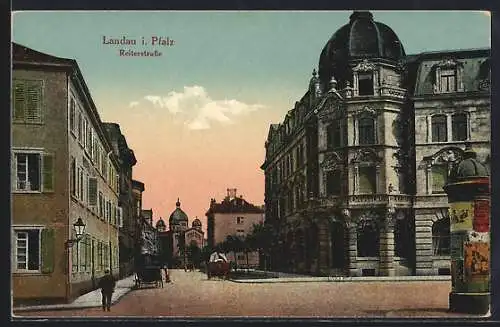 AK Landau i. Pfalz, Reiterstrasse mit Litfasssäule