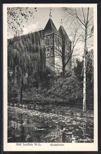 AK Bad Luckau /N.-L., Nicolaikirche vom Wasser aus