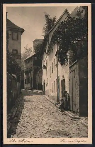 AK Meissen, Leinewebergasse mit Kindern