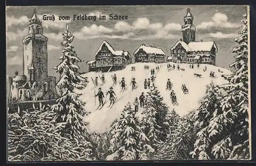Künstler-AK Feldberg / Taunus, Ansicht im Schnee