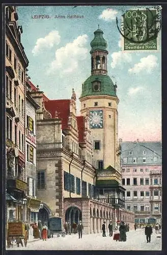 AK Leipzig, Strassenpartie am alten Rathaus