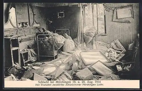 AK Mörchingen, Schlafzimmer von Granaten zerstört nach der Schlacht 1914