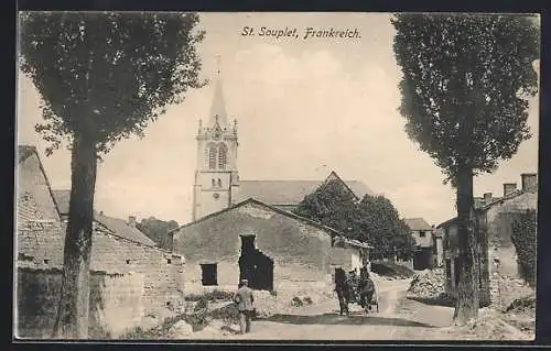 AK St. Souplet, Ortspartie mit der Kirche