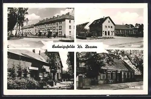 AK Ludwigsfelde, Potsdamer Strasse, Kino Kamera, HO-Gaststätte Sanssouci, Alter Krug
