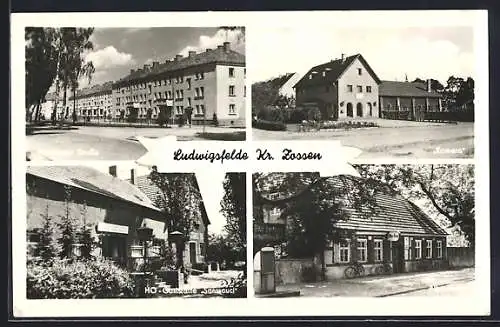 AK Ludwigsfelde, Potsdamer Strasse, Kino Kamera, HO-Gaststätte Sanssouci, Alter Krug
