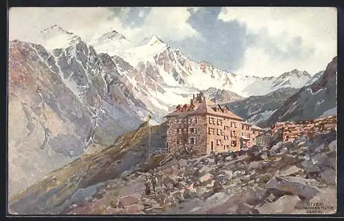 Künstler-AK Edward Theodore Compton: Nürnberger-Hütte, Stubai, Gesamtansicht