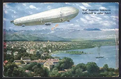 AK Graf Zeppelins voll lenkbares Luftschiff in voller Fahrt