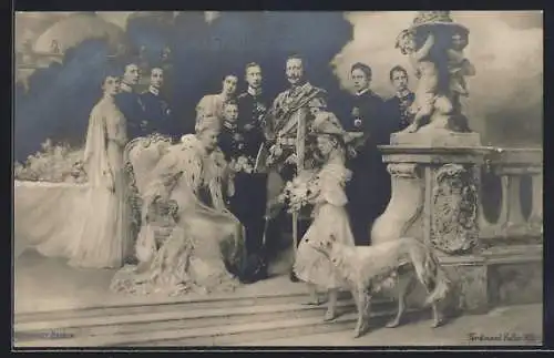 AK Kaiserliche Familie von Preussen, Mädchen mit Blumen, Windhund