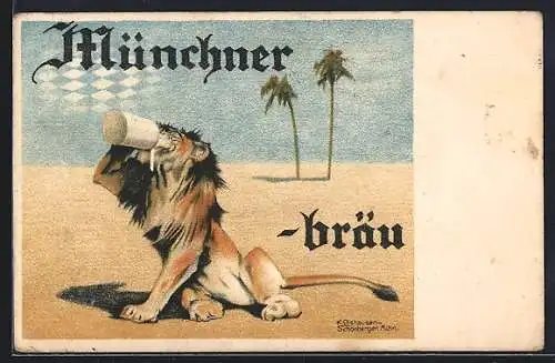 AK Brauerei-Werbung Münchnerbräu, Löwe mit Bierkrug