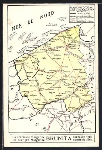 AK Reklame für Margarine Brunita, Landkarte von Flandern