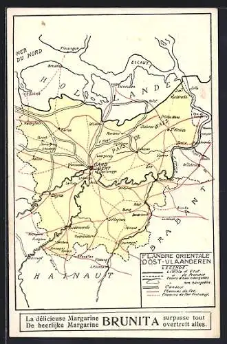 AK Reklame für Margarine Brunita, Landkarte von Flandern