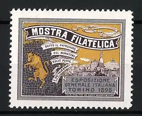 Reklamemarke Torino, Mostra Filatelica 1898, Löwe und Stadtansicht