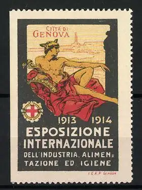 Reklamemarke Genua, Esposizione Internazionale 1913-1914, Merkur mit Stab