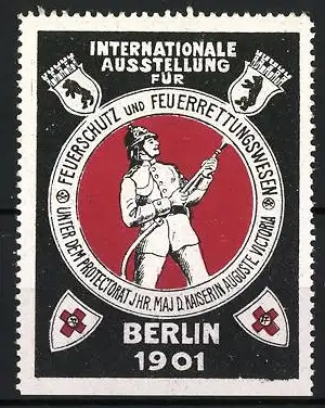 Reklamemarke Berlin, Internationale Ausstellung für Feuerschutz und Feuerrettungswesen 1901, Feuerwehrmann