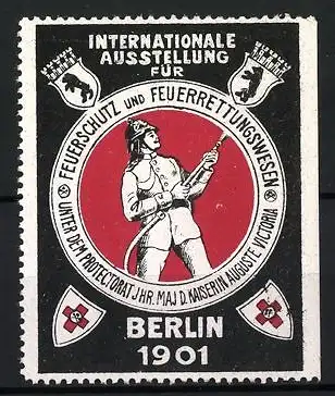 Reklamemarke Berlin, Internationale Ausstellung für Feuerschutz und Feuerrettungswesen 1901, Feuerwehrmann