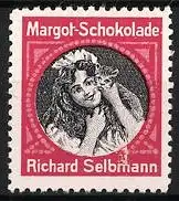 Reklamemarke Margot-Schokolade, Mädchen mit Katze