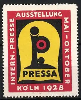 Reklamemarke Köln, INTERN. PRESSE AUSSTELLUNG 1928, stilisiertes P-Symbol