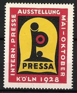 Reklamemarke Köln, INTERN. PRESSE AUSSTELLUNG, Pressa-Logo, 1928