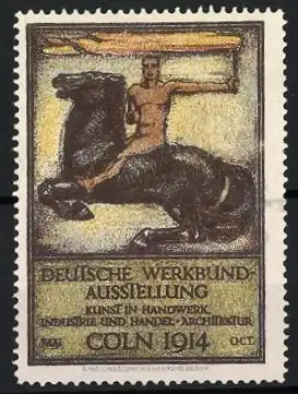 Reklamemarke Köln, Deutsche Werkbund Ausstellung 1914, Reiter auf Pferd