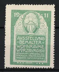 Reklamemarke Würzburg, Ausstellung bemalter Wohnräume 1911, dekorative Vase