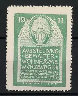 Reklamemarke Würzburg, Ausstellung bemalter Wohnräume 1911, Vase mit Blumen