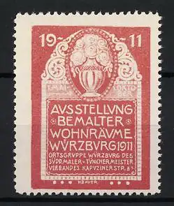 Reklamemarke Würzburg, Ausstellung Bemalter Wohnräume 1911, Vase und Ornamentik