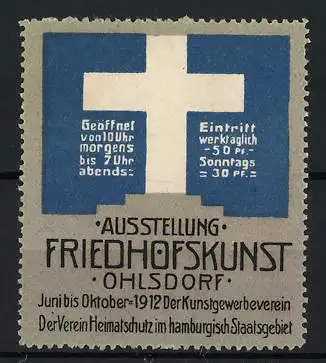 Reklamemarke Ohlsdorf, Ausstellung Friedhofskunst 1912, Kreuzsymbol