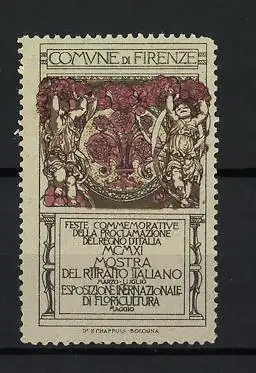 Reklamemarke Florenz, Mostra del Ritratto Italiano 1911, Engel mit Blumenornamenten