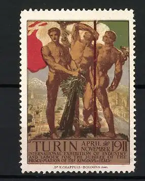 Reklamemarke Turin, International Exhibition of Industry 1911, antike Figuren