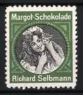 Reklamemarke Margot-Schokolade, Mädchen mit Katze