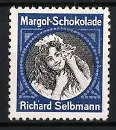 Reklamemarke Margot-Schokolade, Richard Selbmann, Mädchen mit Kätzchen